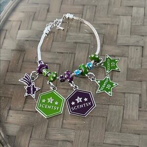 Scentsy Green and Purple Charm Jewelry Bracelet